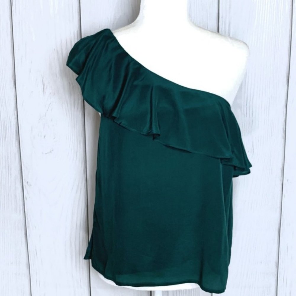 Anthropologie Kelly Green Off Shoulder Silk Blouse